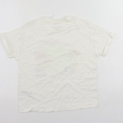 Marks and Spencer Girls Ivory Cotton Pullover T-Shirt Size 10-11 Years Crew Neck Pullover - Vacay
