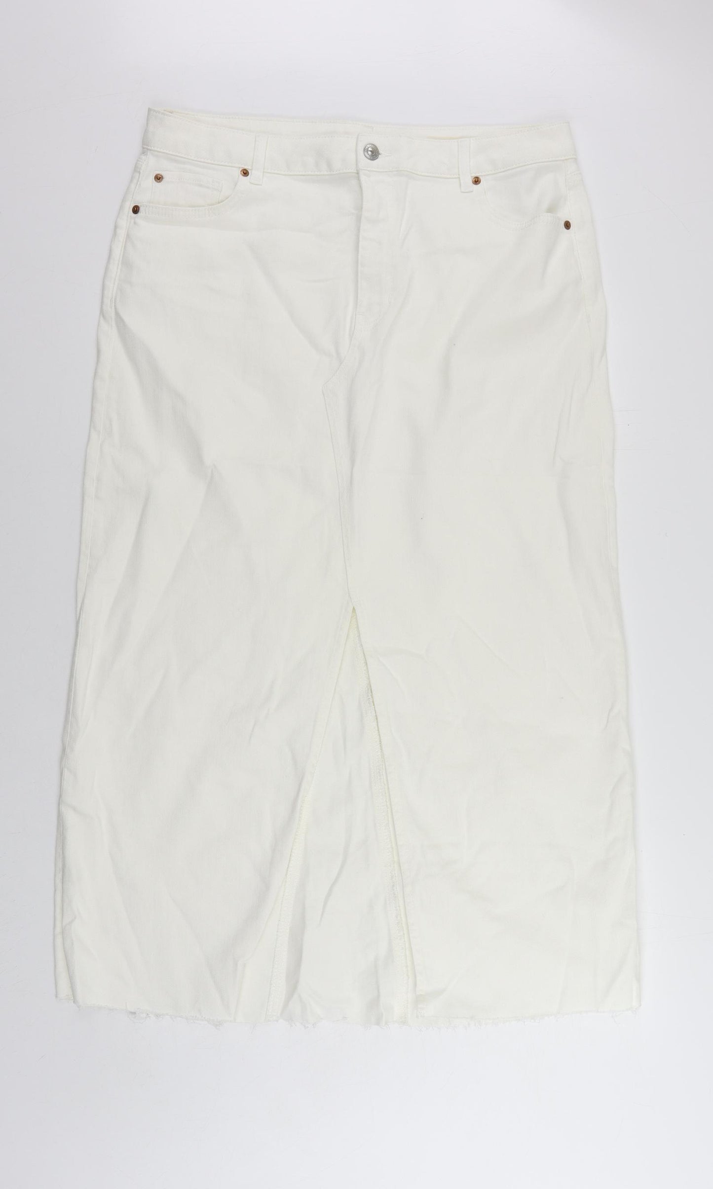 Marks and Spencer Womens White Cotton Maxi Skirt Size 18 Zip - Pockets