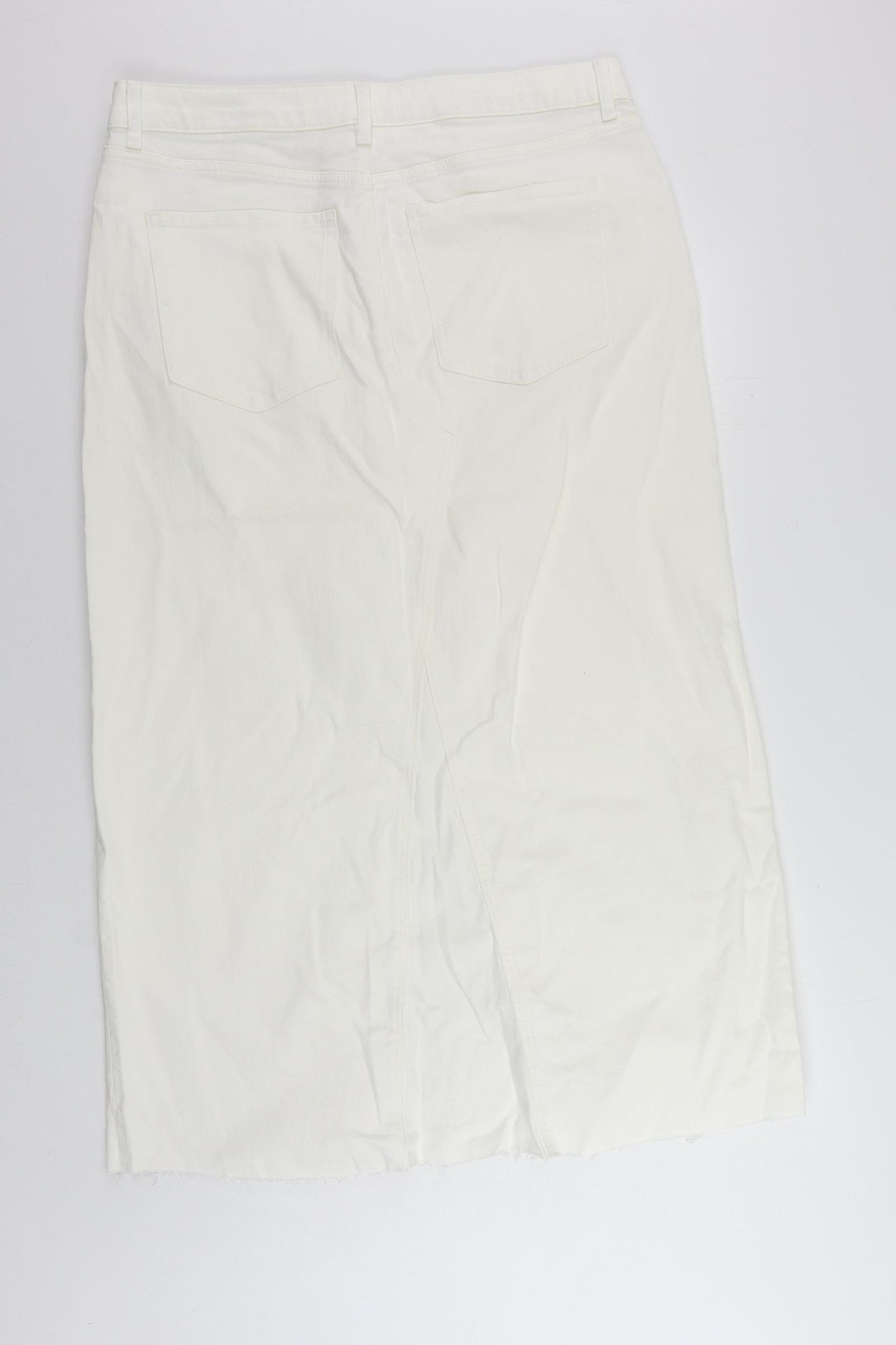 Marks and Spencer Womens White Cotton Maxi Skirt Size 18 Zip - Pockets