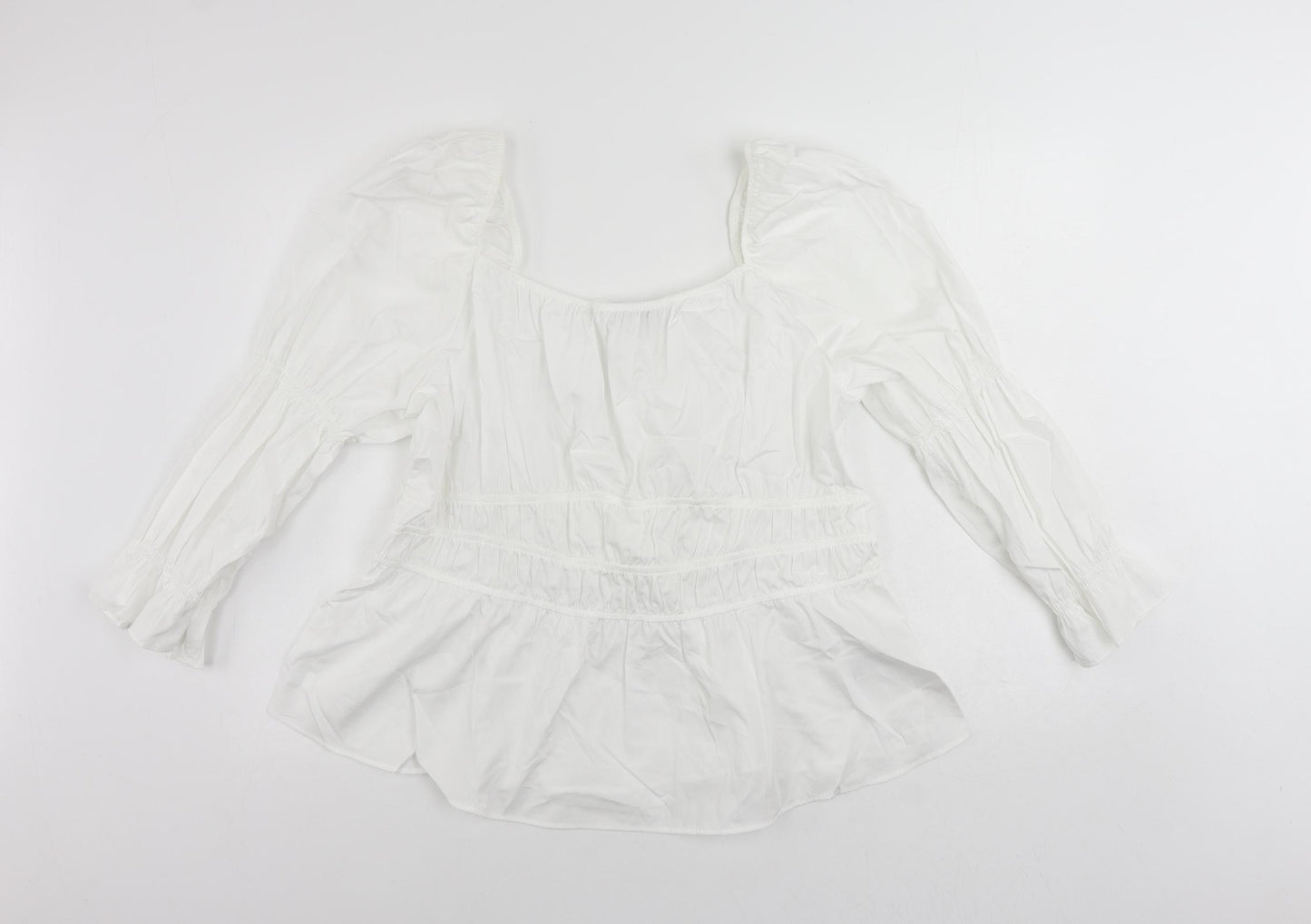 Marks and Spencer Womens White Cotton Basic Blouse Size 22 Square Neck - Peplum