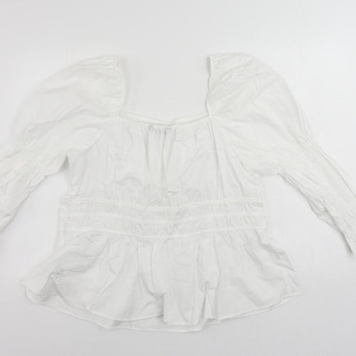 Marks and Spencer Womens White Cotton Basic Blouse Size 22 Square Neck - Peplum