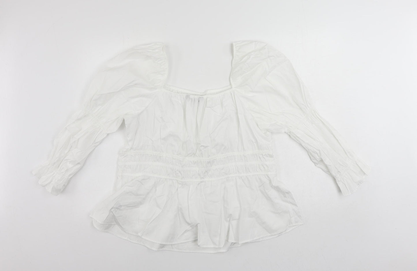 Marks and Spencer Womens White Cotton Basic Blouse Size 22 Square Neck - Peplum