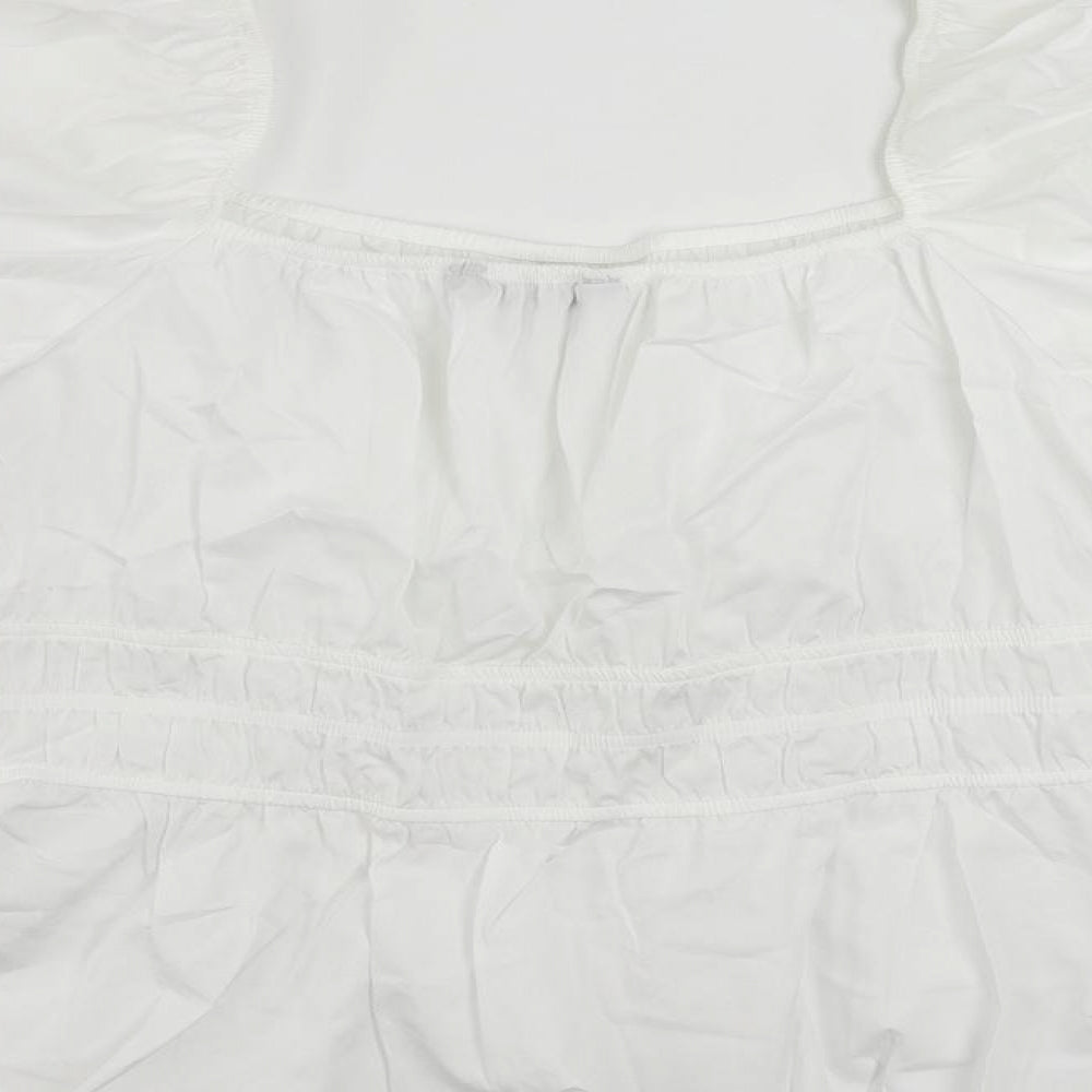 Marks and Spencer Womens White Cotton Basic Blouse Size 22 Square Neck - Peplum