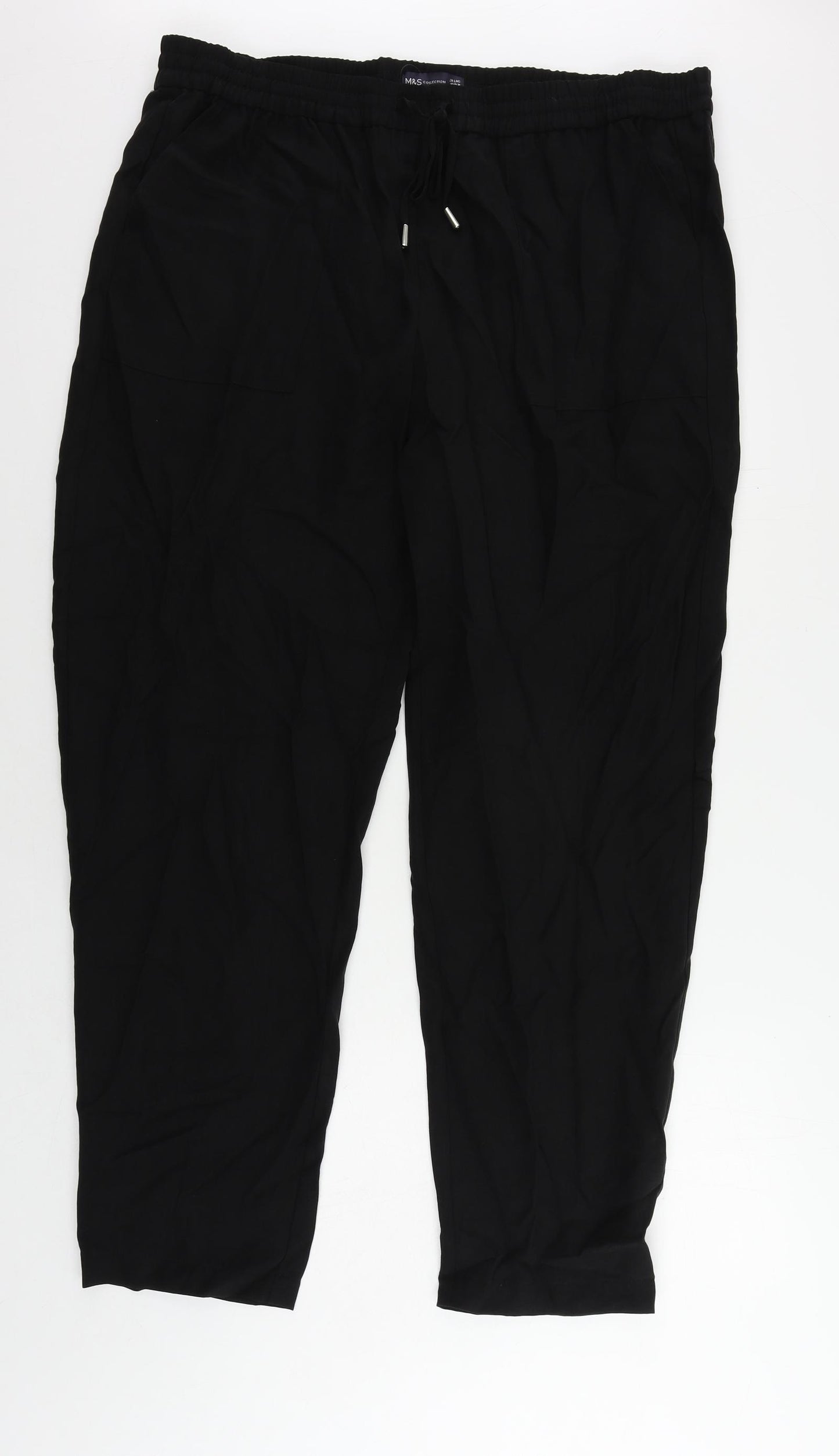 Marks and Spencer Womens Black Lyocell Jegging Trousers Size 20 L27 in Regular Drawstring - Adjustable Waist