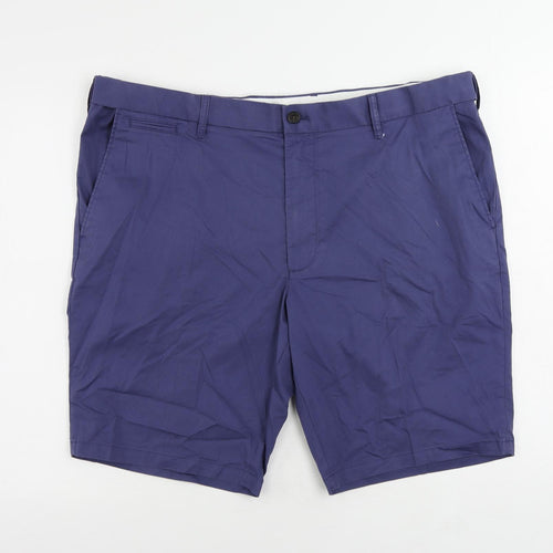 Marks and Spencer Mens Blue Cotton Chino Shorts Size 42 in L10 in Regular Zip