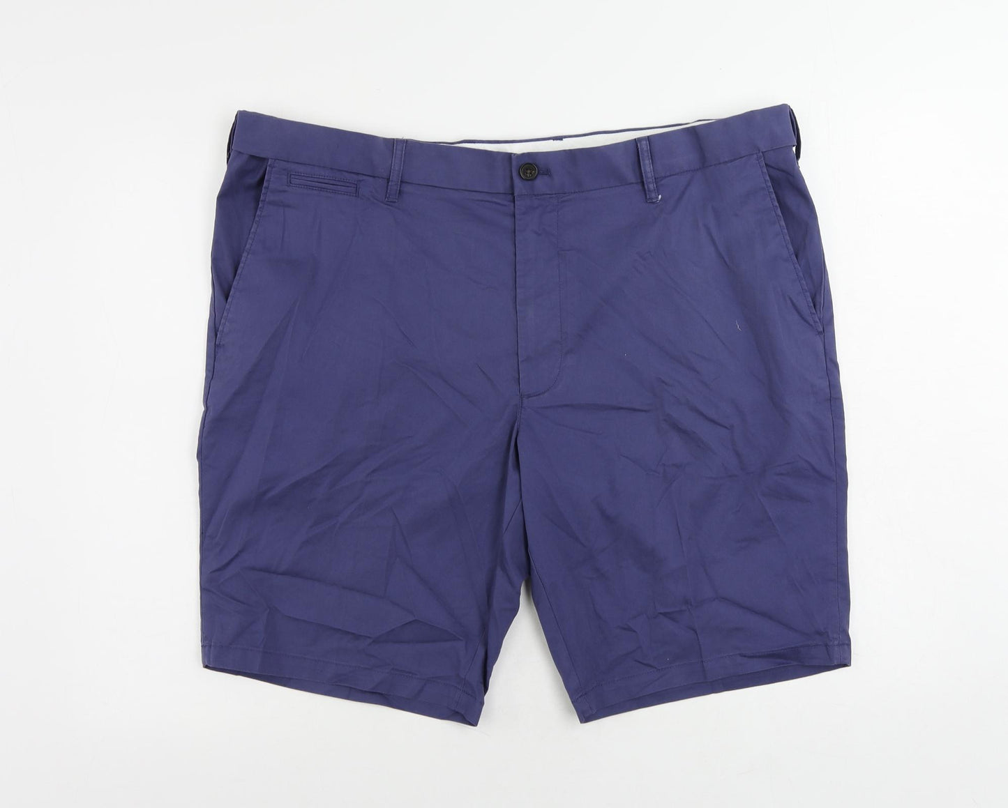 Marks and Spencer Mens Blue Cotton Chino Shorts Size 42 in L10 in Regular Zip