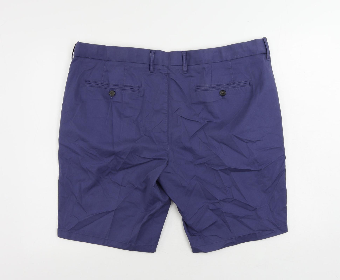 Marks and Spencer Mens Blue Cotton Chino Shorts Size 42 in L10 in Regular Zip