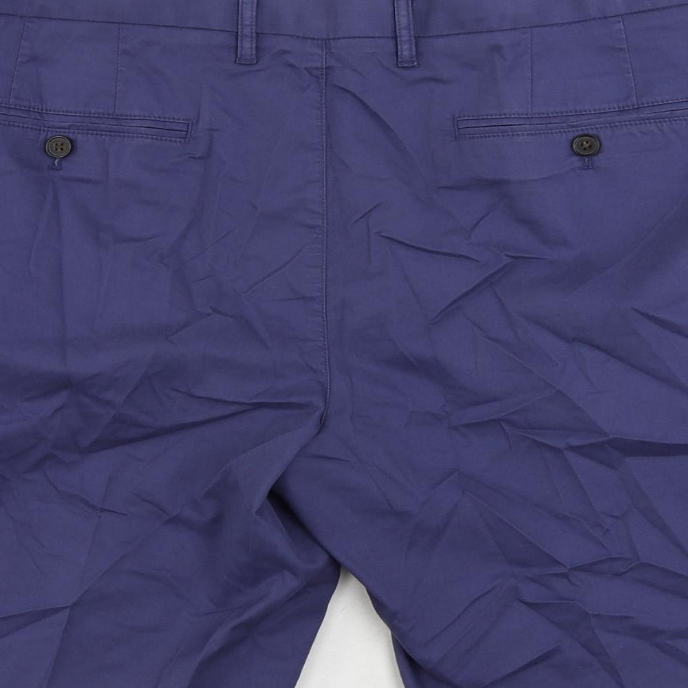 Marks and Spencer Mens Blue Cotton Chino Shorts Size 42 in L10 in Regular Zip