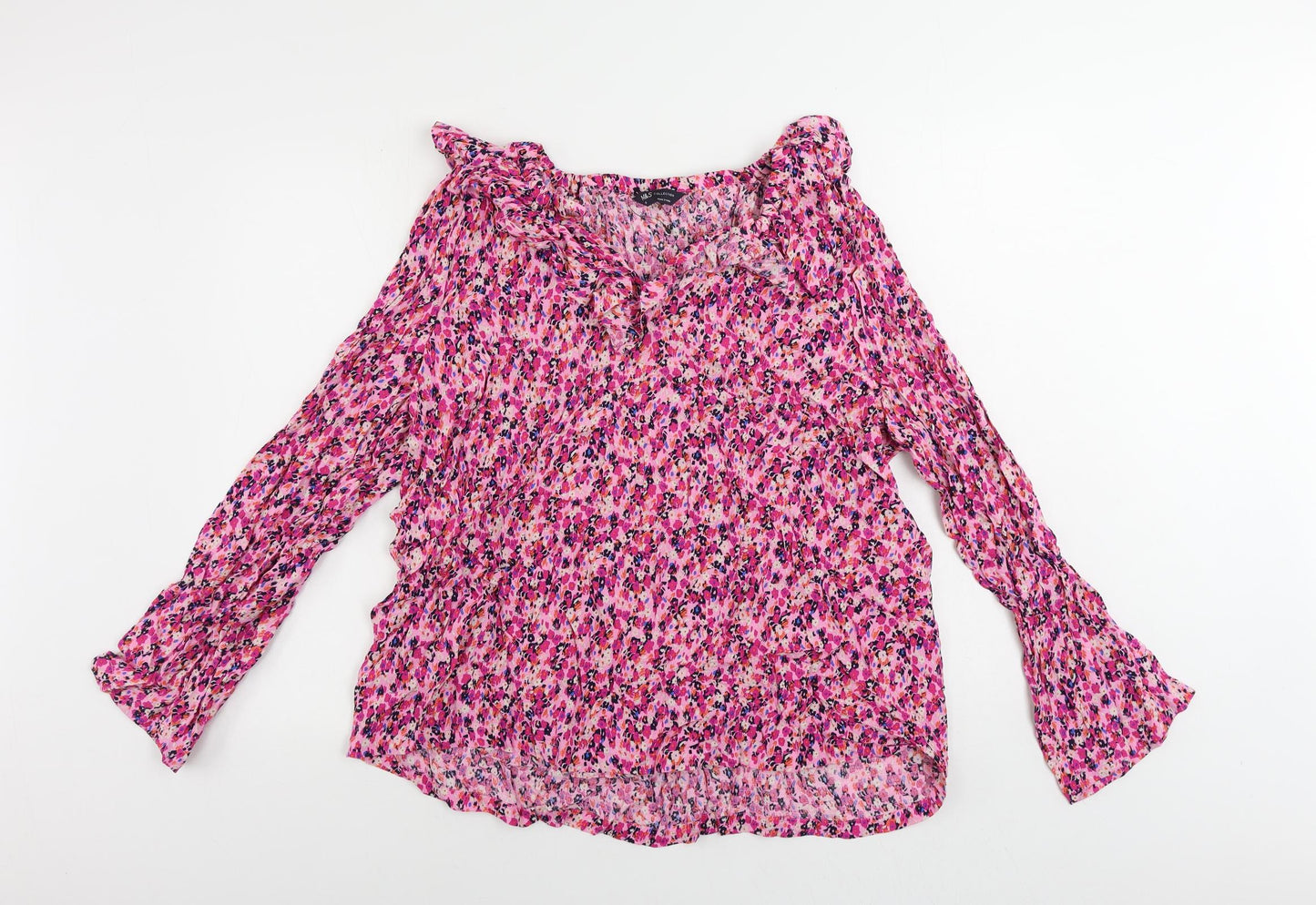 Marks and Spencer Womens Pink Floral Viscose Basic Blouse Size 18 V-Neck