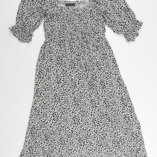 Marks and Spencer Womens Black Floral Viscose A-Line Size 16 Square Neck Pullover - Shirred