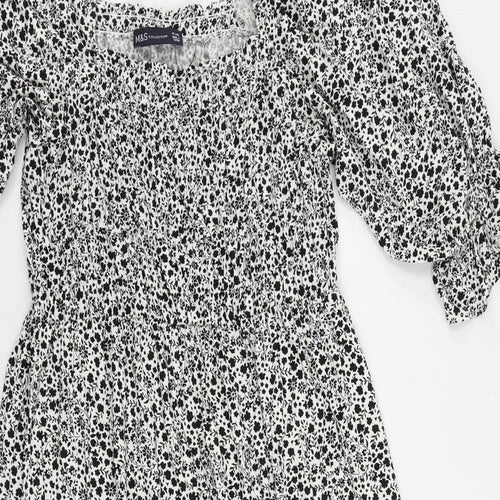 Marks and Spencer Womens Black Floral Viscose A-Line Size 16 Square Neck Pullover - Shirred