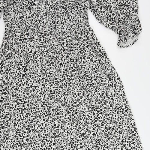Marks and Spencer Womens Black Floral Viscose A-Line Size 16 Square Neck Pullover - Shirred