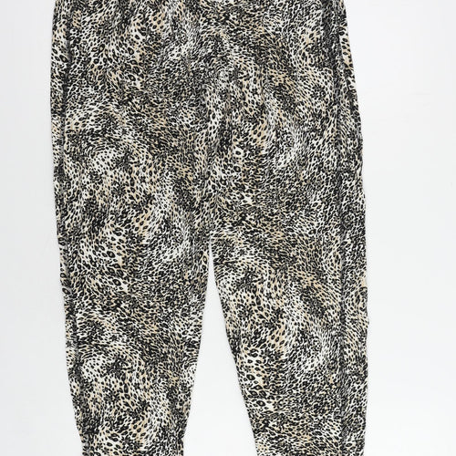 Marks and Spencer Womens Brown Animal Print Viscose Jogger Trousers Size 10 L26 in Regular - Elastic Waist