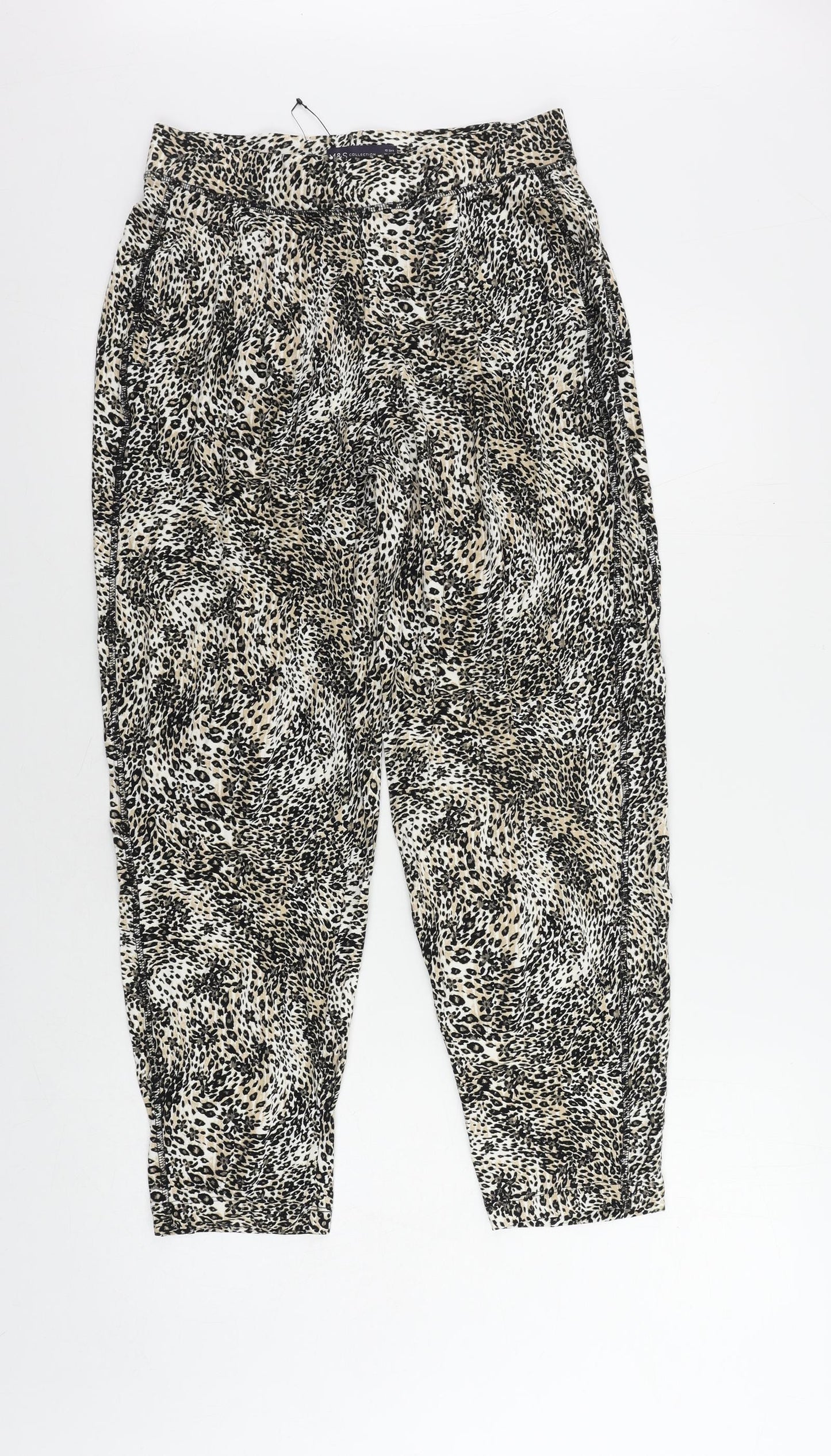 Marks and Spencer Womens Brown Animal Print Viscose Jogger Trousers Size 10 L26 in Regular - Elastic Waist