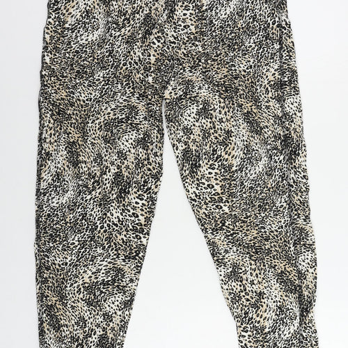 Marks and Spencer Womens Brown Animal Print Viscose Jogger Trousers Size 10 L26 in Regular - Elastic Waist