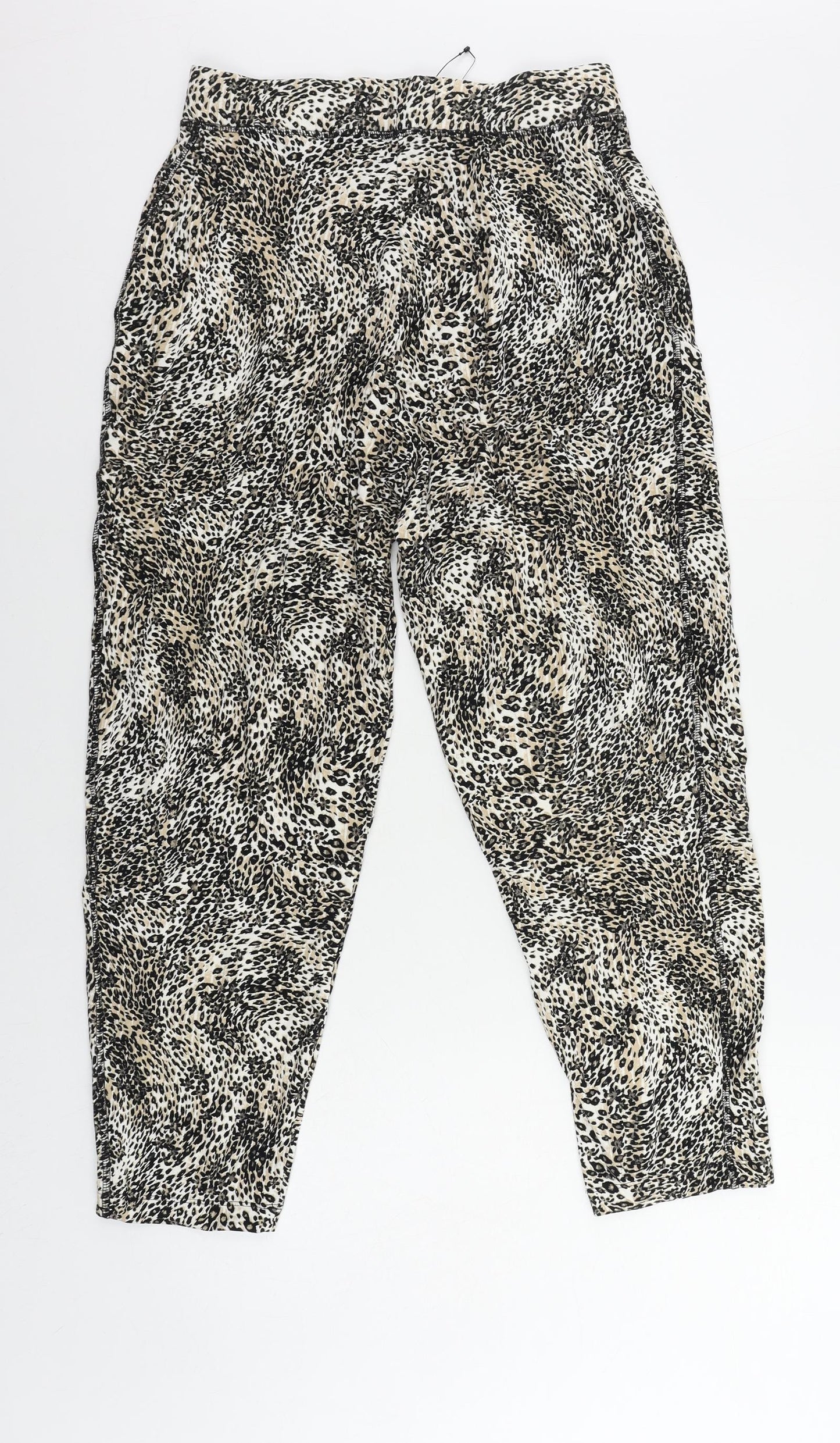 Marks and Spencer Womens Brown Animal Print Viscose Jogger Trousers Size 10 L26 in Regular - Elastic Waist