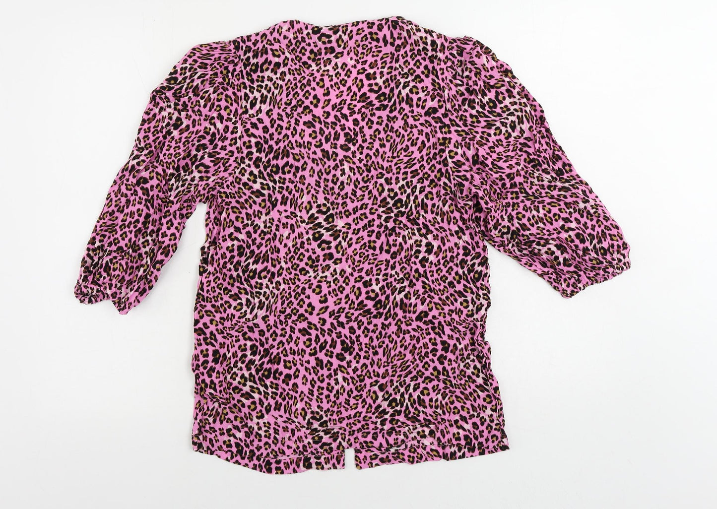 Marks and Spencer Womens Pink Animal Print Viscose Basic Button-Up Size 8 V-Neck