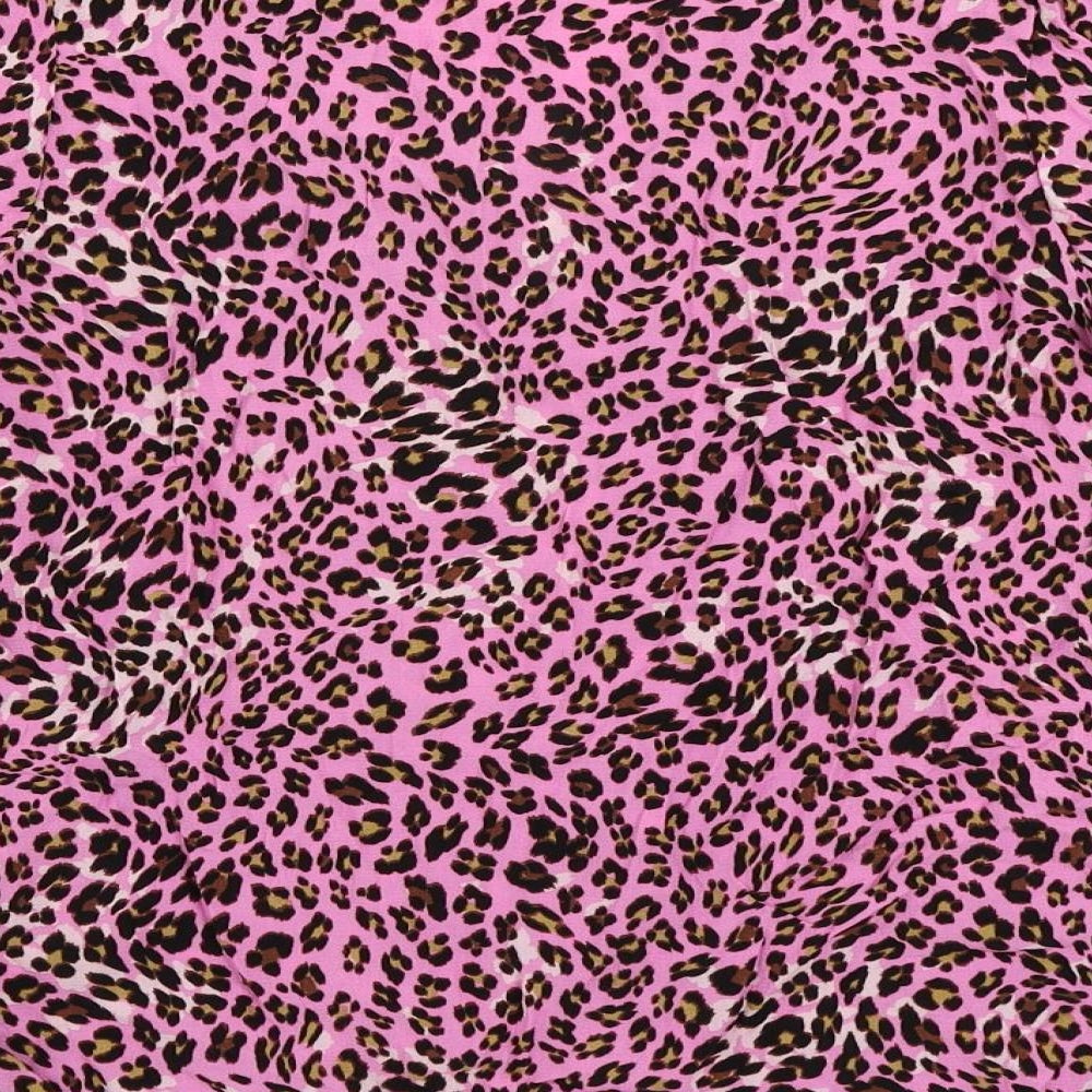 Marks and Spencer Womens Pink Animal Print Viscose Basic Button-Up Size 8 V-Neck