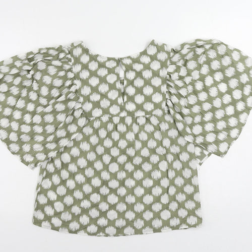 Marks and Spencer Womens Green Geometric Cotton Basic Blouse Size 6 Round Neck