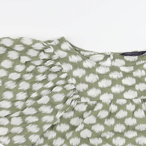 Marks and Spencer Womens Green Geometric Cotton Basic Blouse Size 6 Round Neck