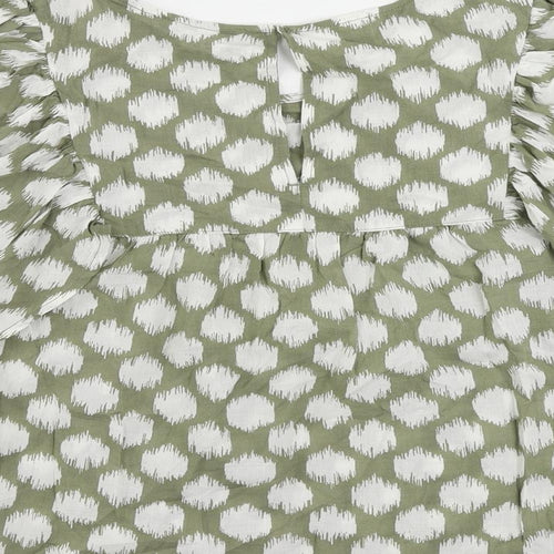 Marks and Spencer Womens Green Geometric Cotton Basic Blouse Size 6 Round Neck