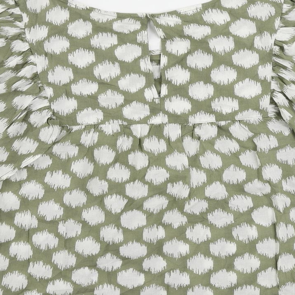 Marks and Spencer Womens Green Geometric Cotton Basic Blouse Size 6 Round Neck