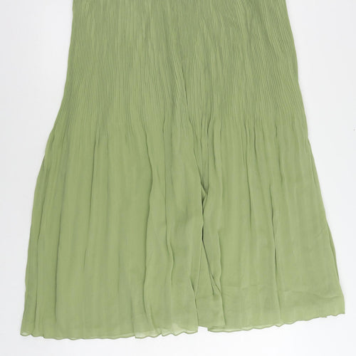 Marks and Spencer Womens Green Polyester Pleated Skirt Size 20 Zip