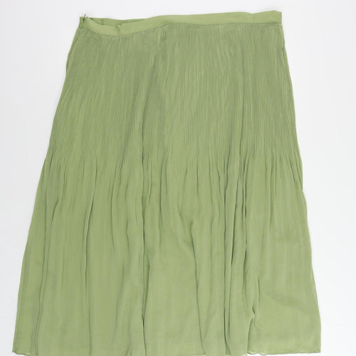 Marks and Spencer Womens Green Polyester Pleated Skirt Size 20 Zip