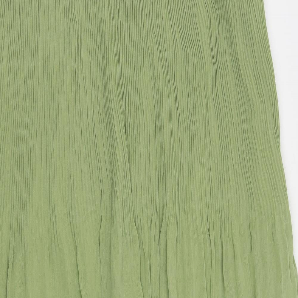 Marks and Spencer Womens Green Polyester Pleated Skirt Size 20 Zip
