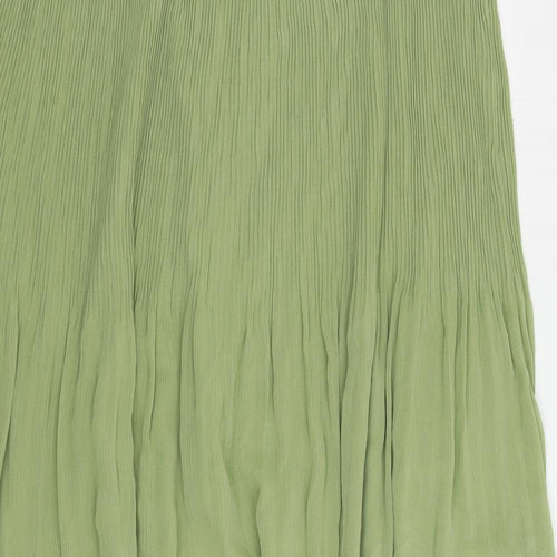 Marks and Spencer Womens Green Polyester Pleated Skirt Size 20 Zip