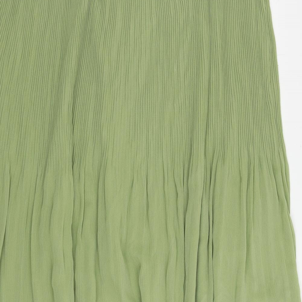 Marks and Spencer Womens Green Polyester Pleated Skirt Size 20 Zip
