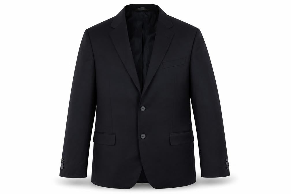 Front view of Marks & Spencer men’s blue polyester jacket suit jacket, size 46, regular