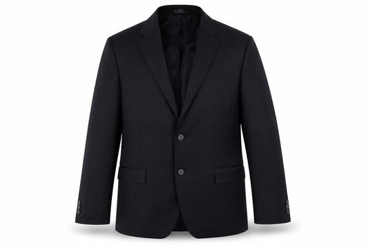 Front view of Marks & Spencer men’s blue polyester jacket suit jacket, size 46, regular