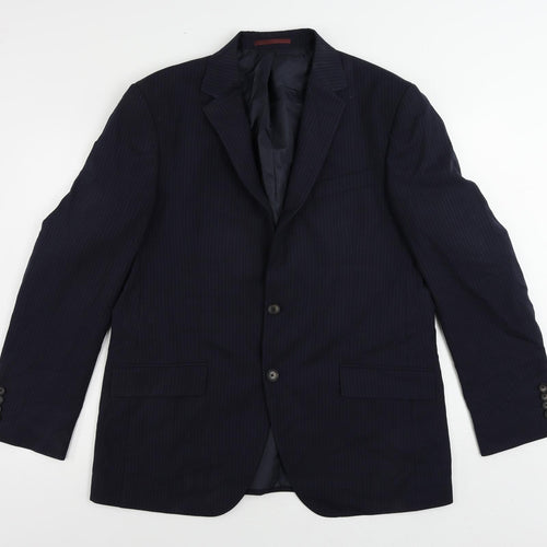 Marks and Spencer Mens Blue Striped Wool Jacket Suit Jacket Size 42 Regular