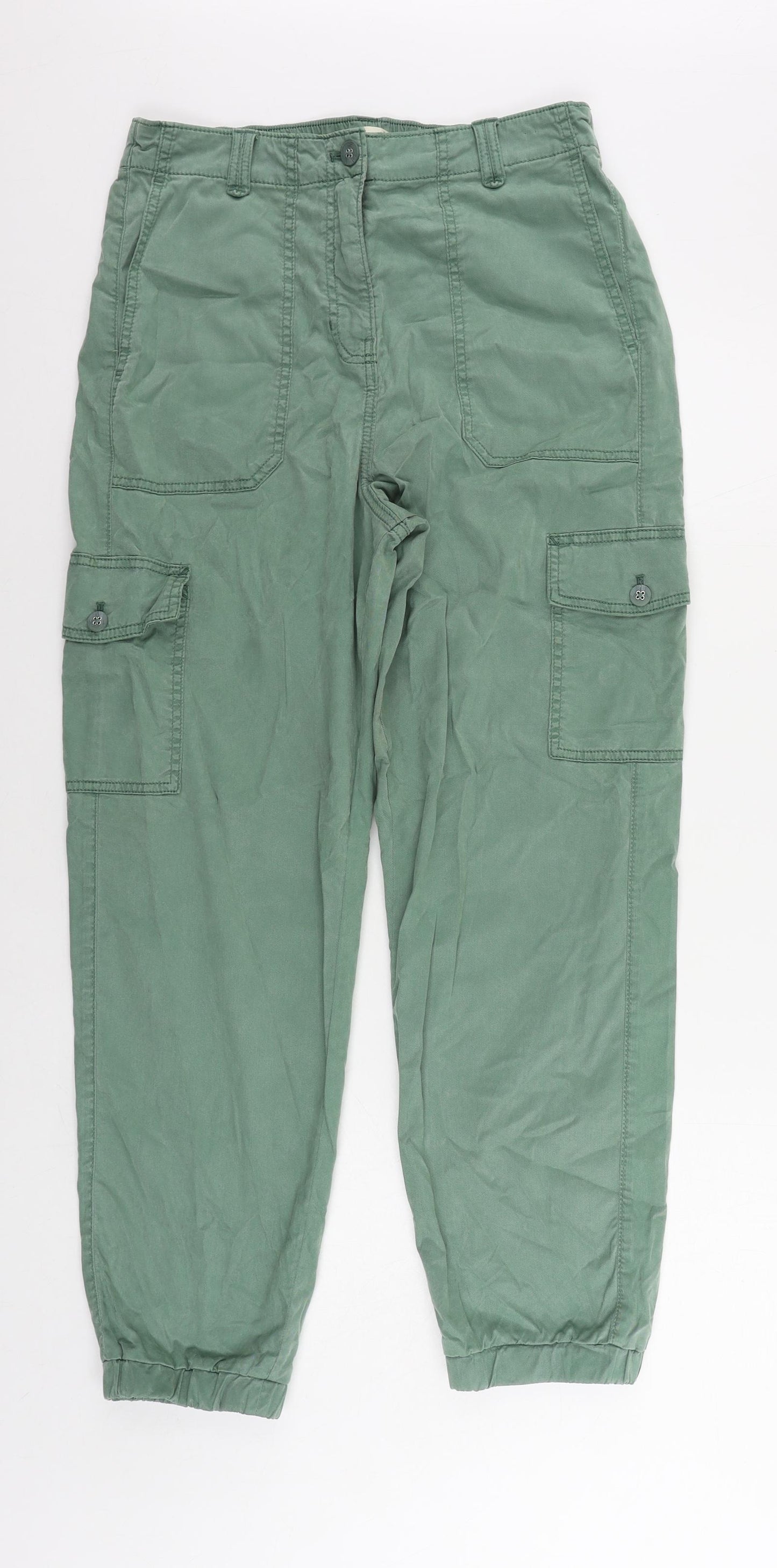Marks and Spencer Womens Green Lyocell Cargo Trousers Size 10 L28 in Regular Zip