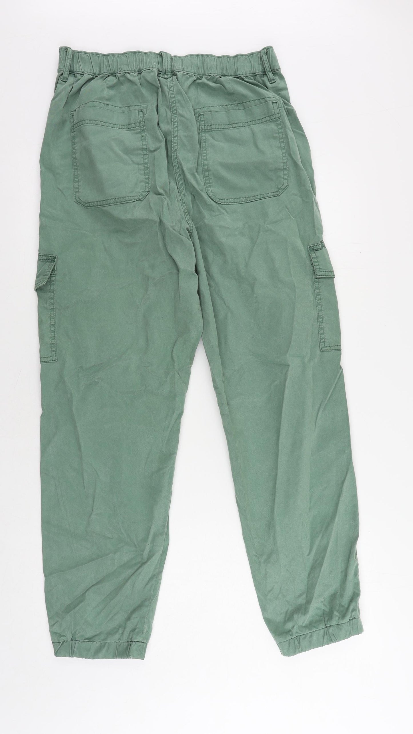 Marks and Spencer Womens Green Lyocell Cargo Trousers Size 10 L28 in Regular Zip