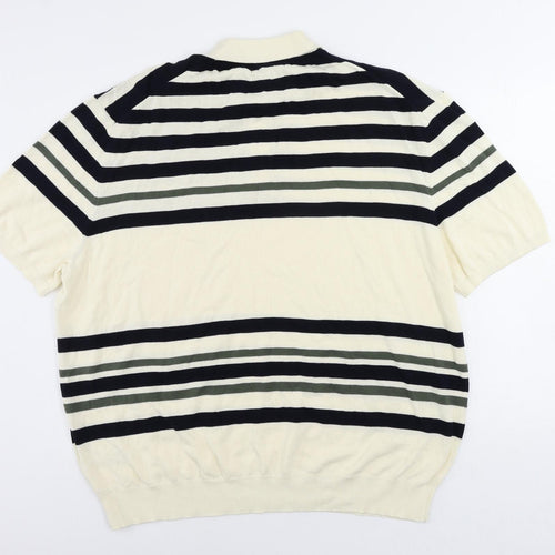 Autograph Mens Ivory Collared Striped Cotton Pullover Jumper Size 4XL Short Sleeve