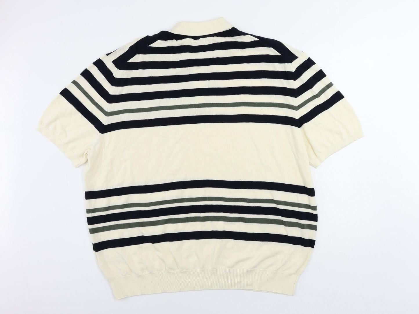 Autograph Mens Ivory Collared Striped Cotton Pullover Jumper Size 4XL Short Sleeve
