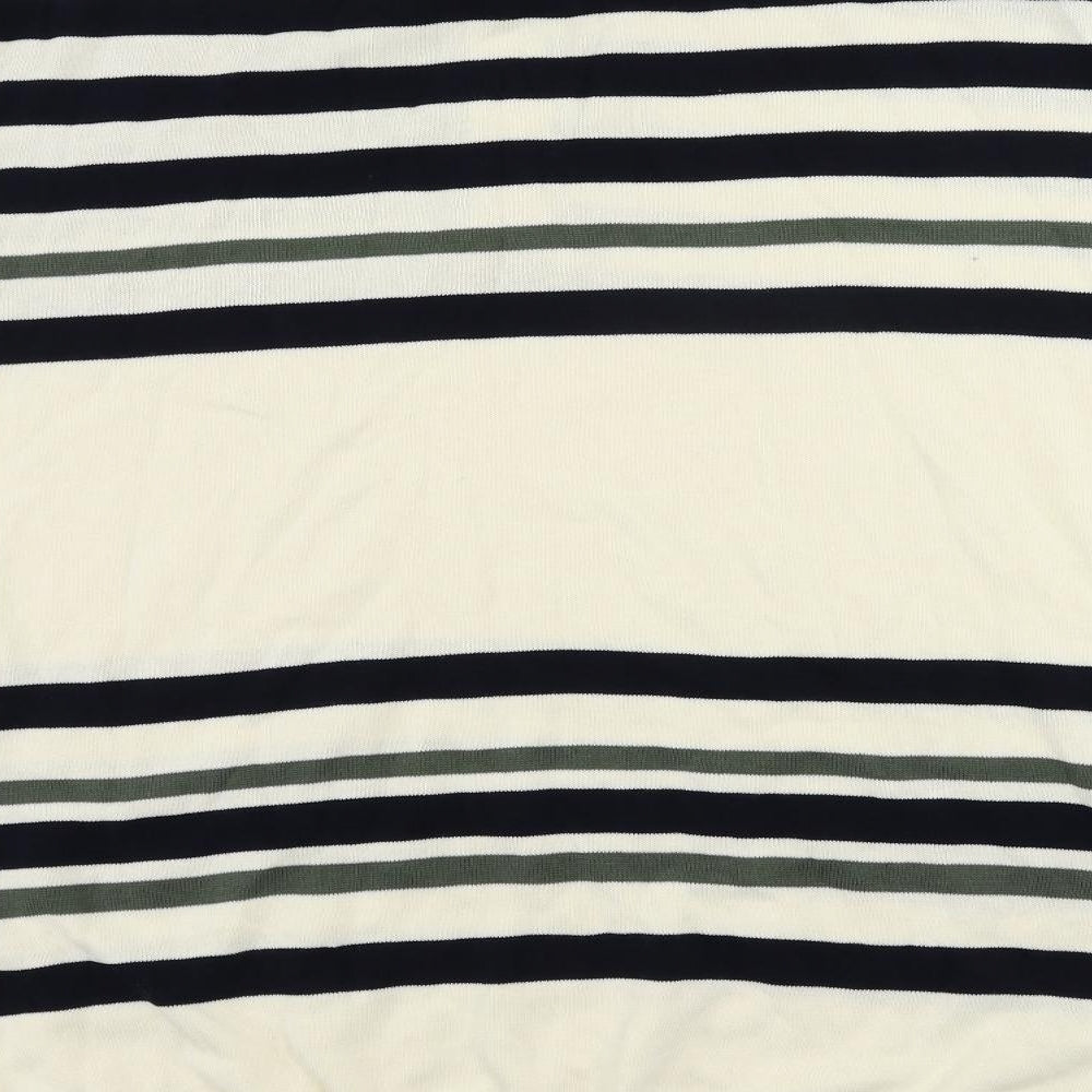 Autograph Mens Ivory Collared Striped Cotton Pullover Jumper Size 4XL Short Sleeve