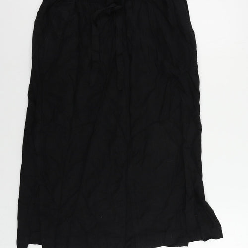 Marks and Spencer Womens Black Linen A-Line Skirt Size 12 Drawstring - Pockets