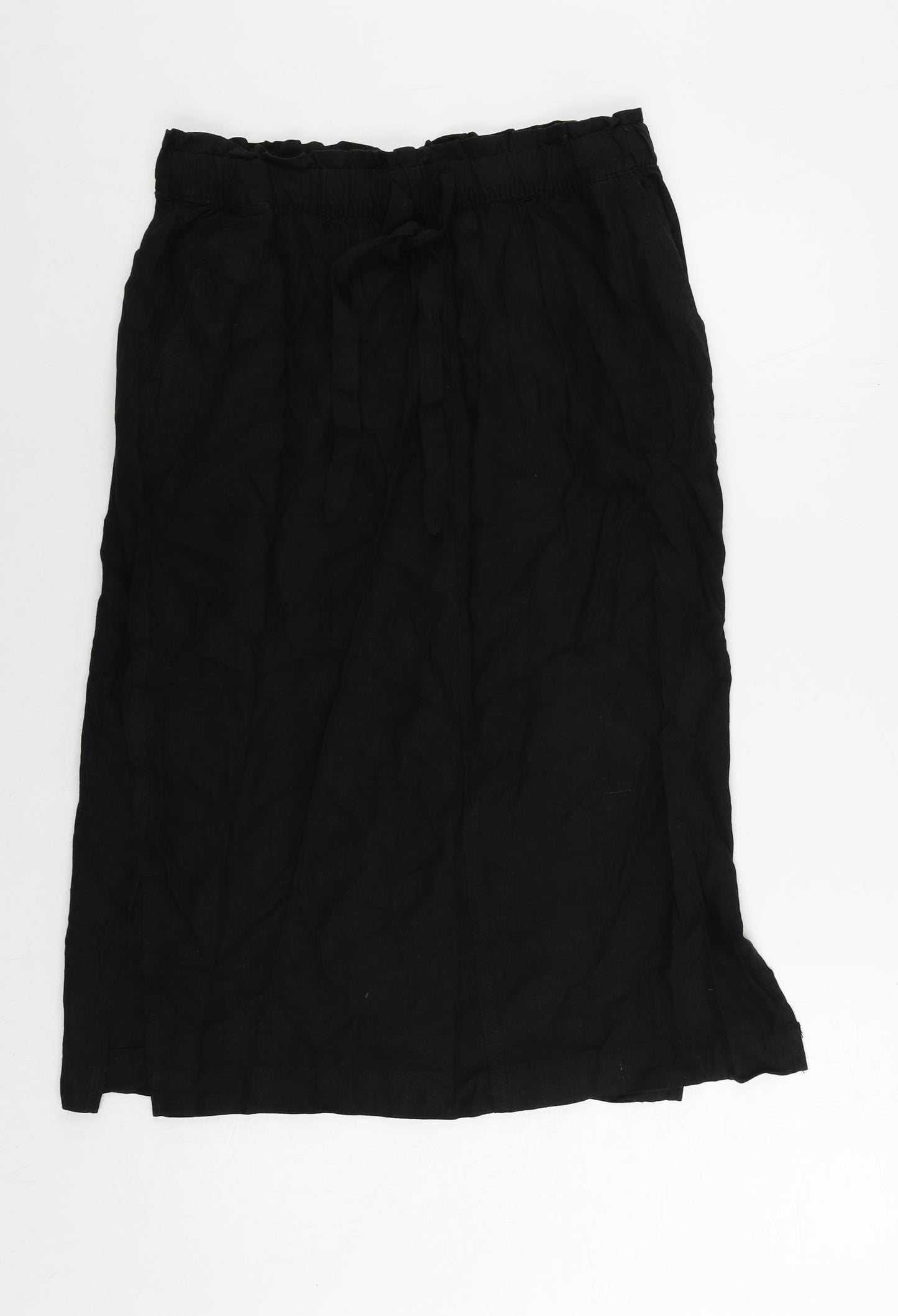 Marks and Spencer Womens Black Linen A-Line Skirt Size 12 Drawstring - Pockets