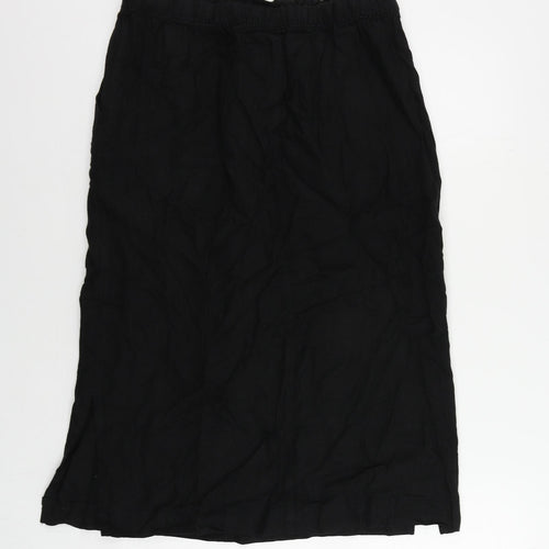 Marks and Spencer Womens Black Linen A-Line Skirt Size 12 Drawstring - Pockets