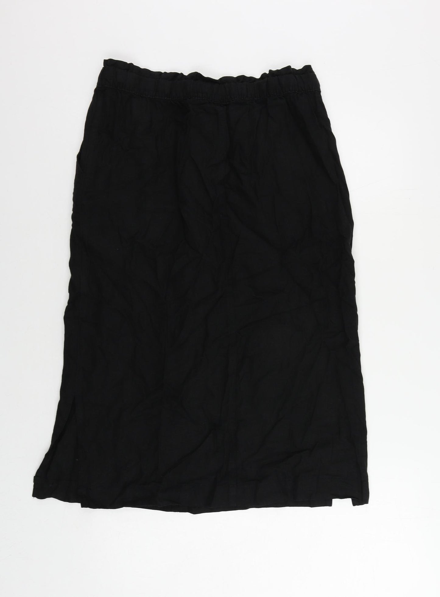 Marks and Spencer Womens Black Linen A-Line Skirt Size 12 Drawstring - Pockets