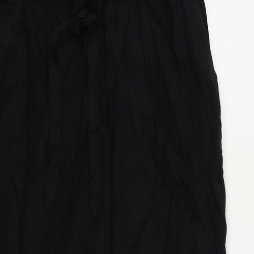 Marks and Spencer Womens Black Linen A-Line Skirt Size 12 Drawstring - Pockets