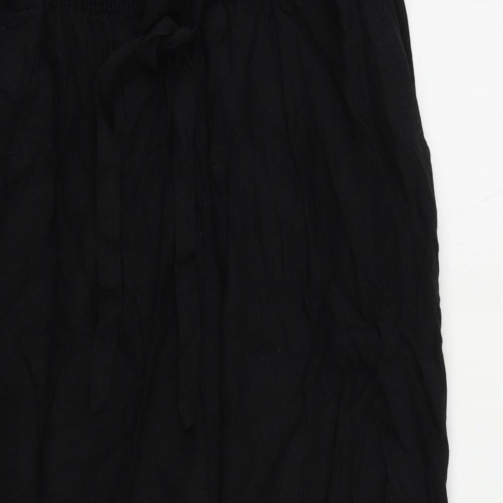 Marks and Spencer Womens Black Linen A-Line Skirt Size 12 Drawstring - Pockets