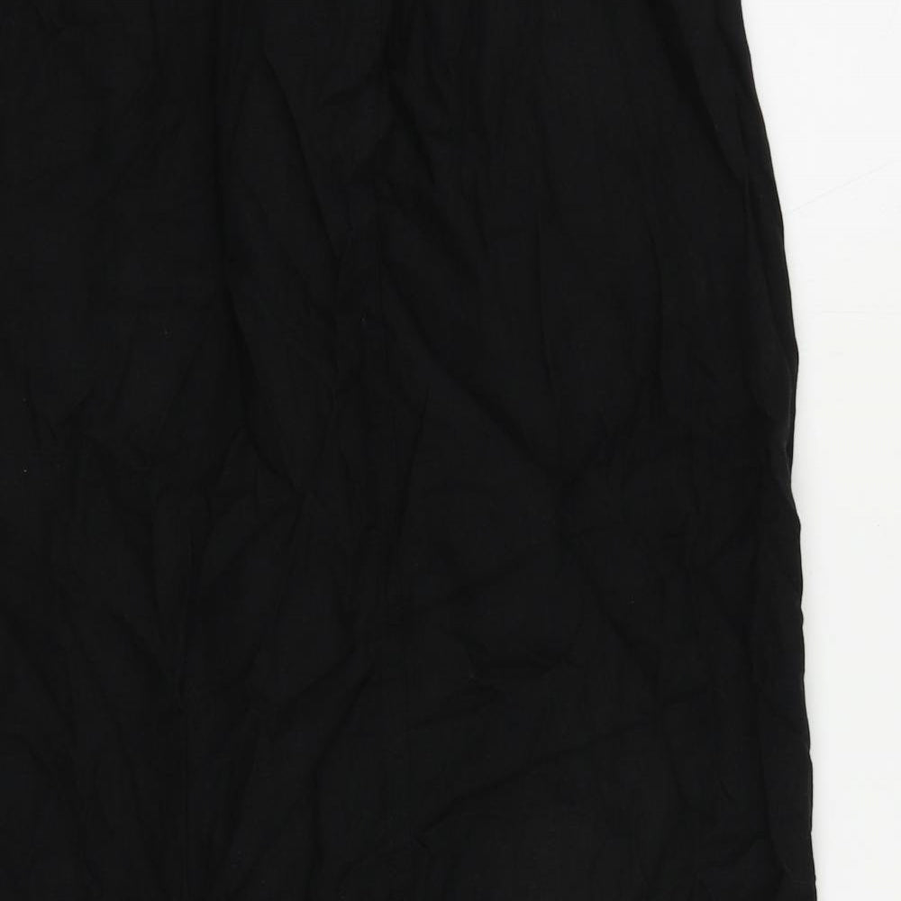 Marks and Spencer Womens Black Linen A-Line Skirt Size 12 Drawstring - Pockets