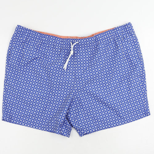 Marks and Spencer Mens Blue Geometric Polyester Bermuda Shorts Size 3XL L6 in Regular Drawstring - Swim Shorts