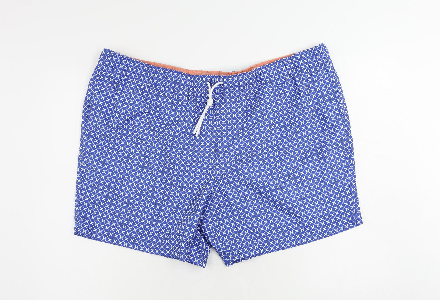 Marks and Spencer Mens Blue Geometric Polyester Bermuda Shorts Size 3XL L6 in Regular Drawstring - Swim Shorts