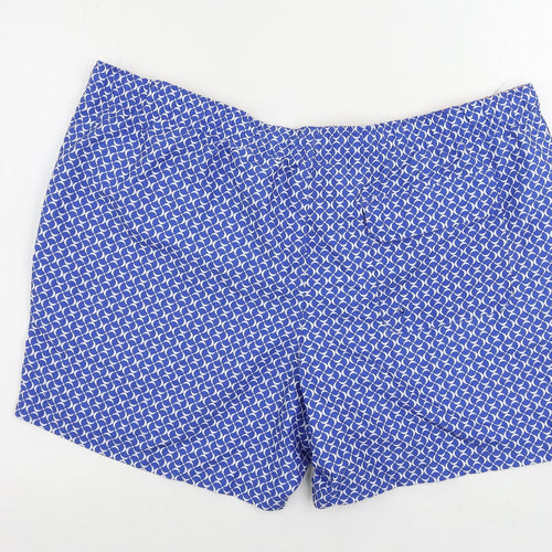 Marks and Spencer Mens Blue Geometric Polyester Bermuda Shorts Size 3XL L6 in Regular Drawstring - Swim Shorts