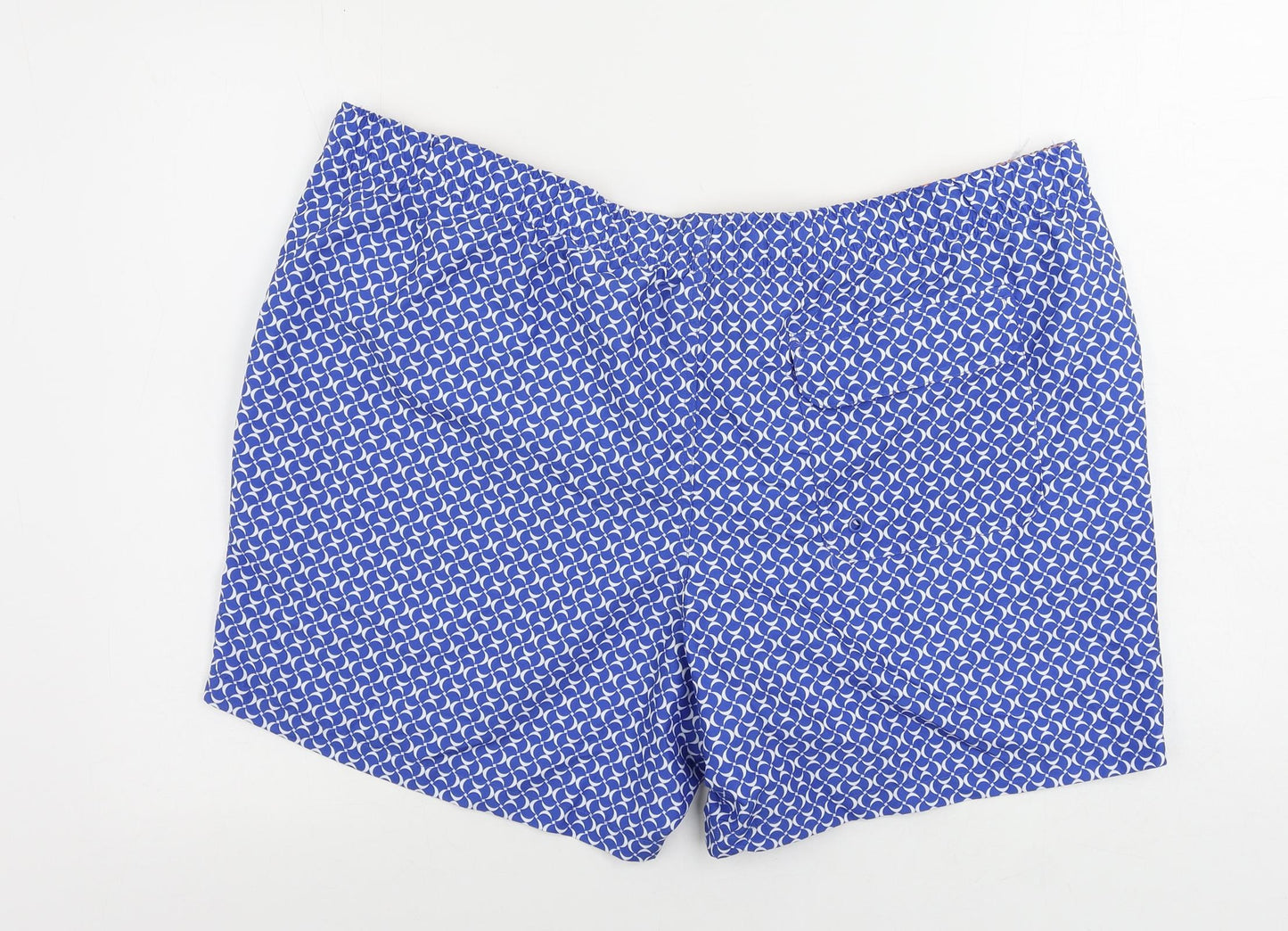 Marks and Spencer Mens Blue Geometric Polyester Bermuda Shorts Size 3XL L6 in Regular Drawstring - Swim Shorts